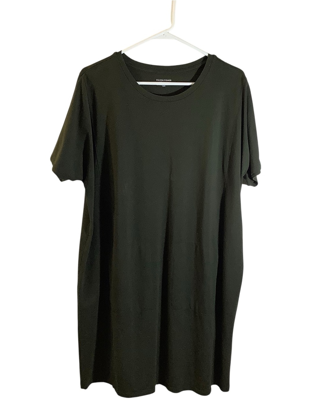 Eileen Fisher Organic Cotton Short-Sleeve Crewneck Dress Oversized Olive Green